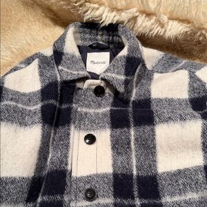 Madewell Black and Cream Plaid Pea Coat